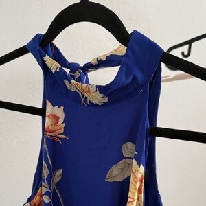 Lulus Womens Dress Small Blue Sleeveless Pullover Halter Lined Floral Flower USA
